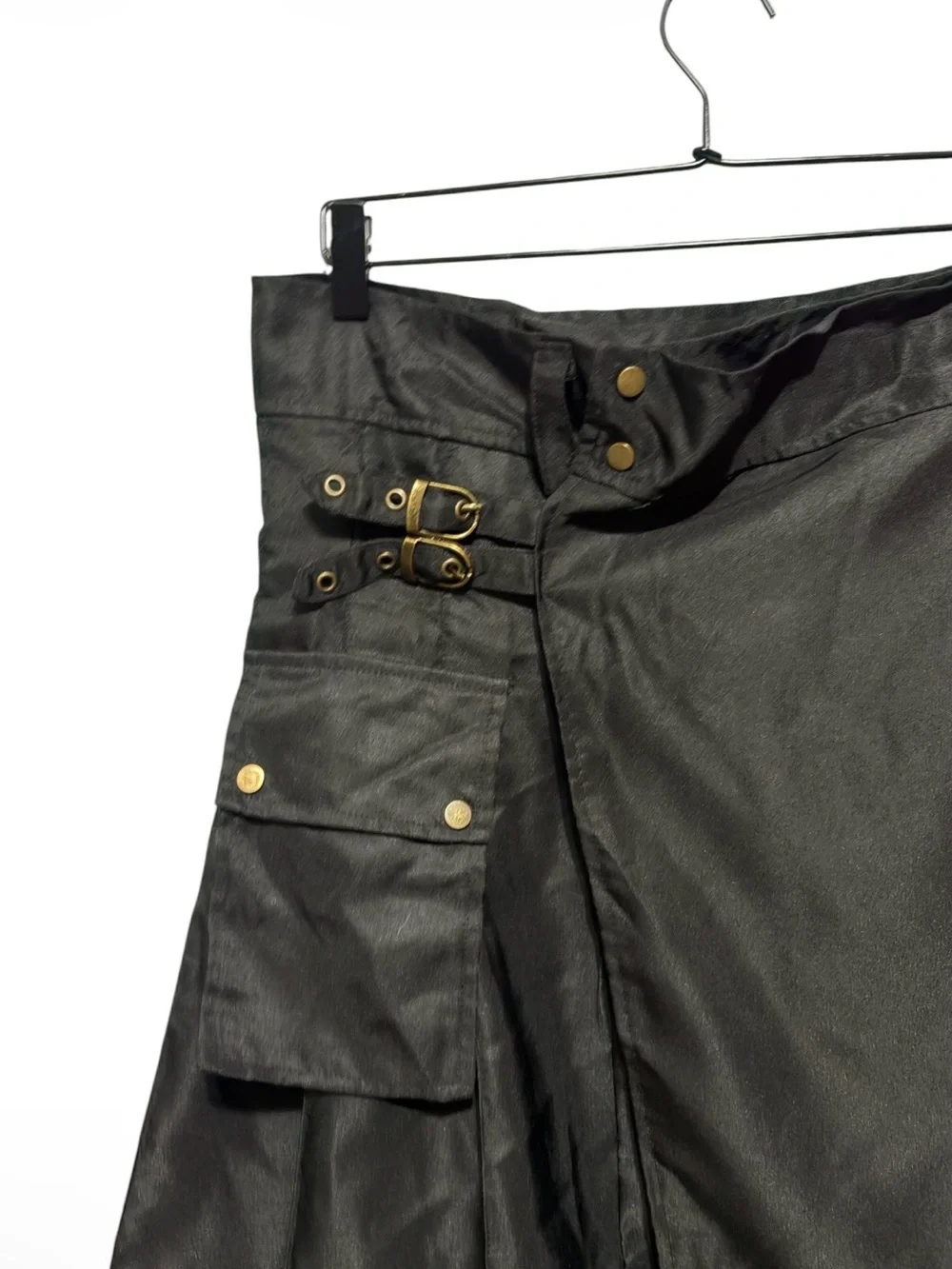 Black Pleated Utility Skirt with Side Pocket